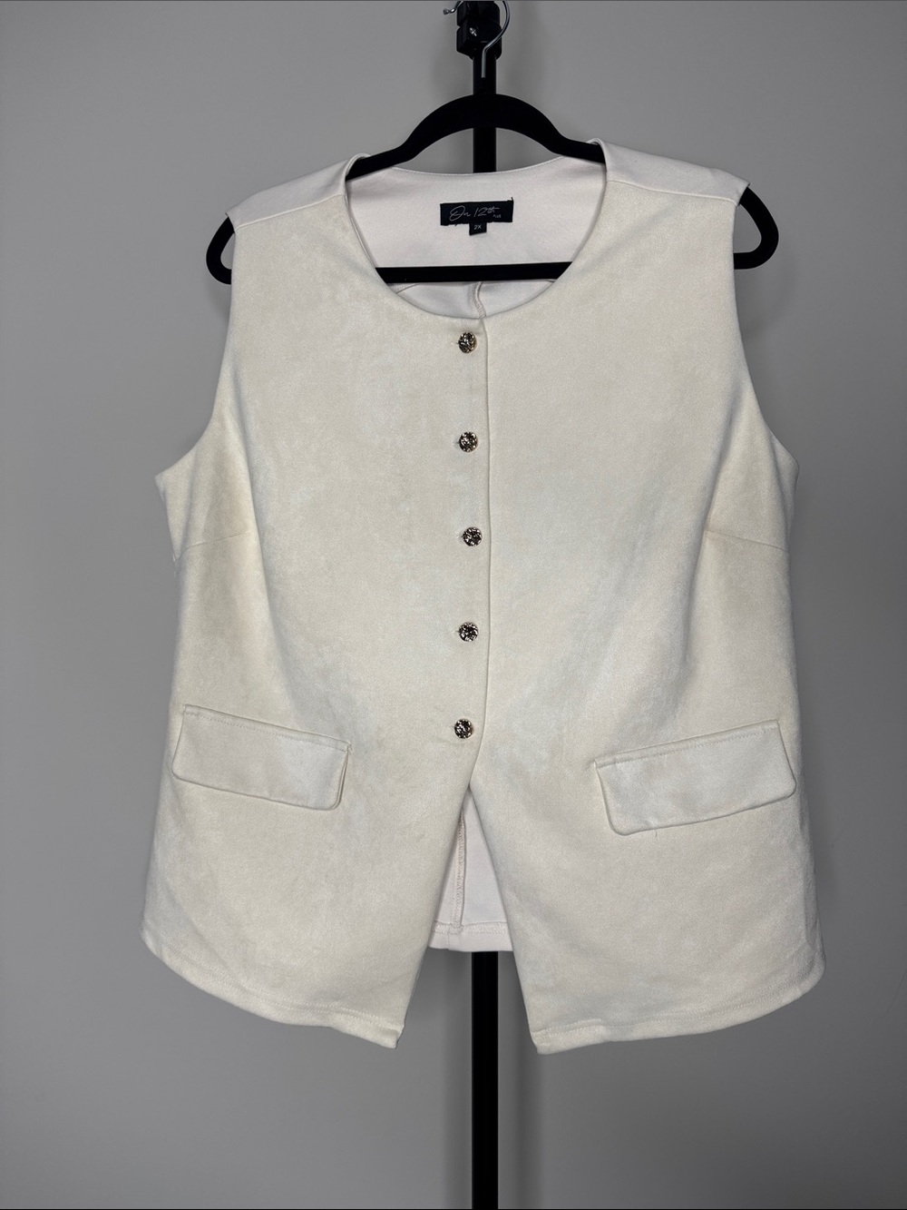 Womens Cream Faux Suede Long-Line Vest Jacket Size2X Business Brunch Feminine